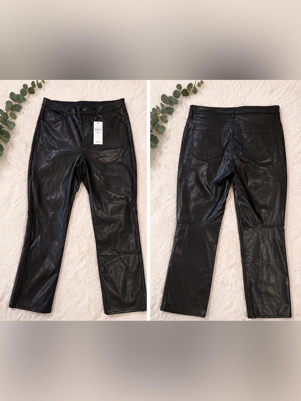 GAP High Rise Vintage Slim Black Faux Leather Pants Size 16/33R NWT